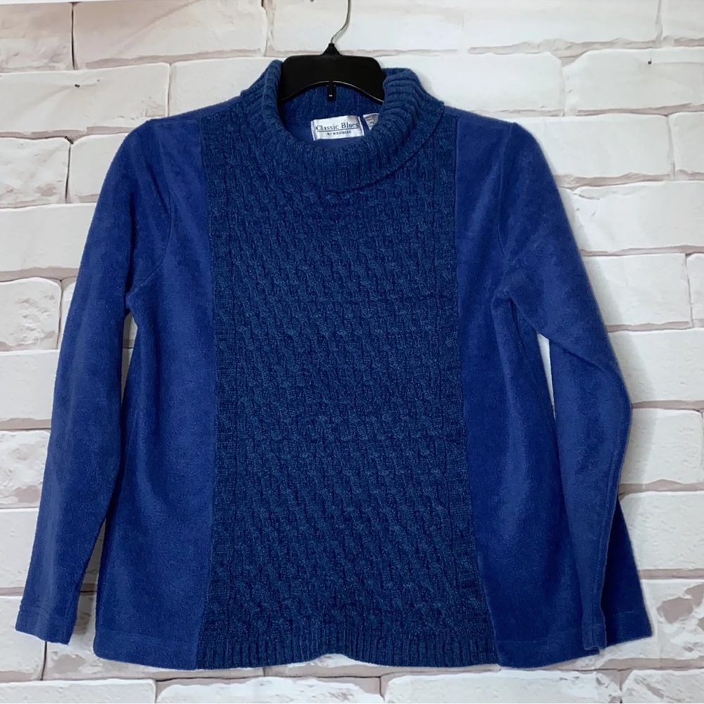 Vintage Sz M Classic Blue By Wrangler Blue Faux Turtle Neck Pullover Sweater